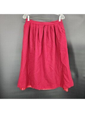 Vintage Worsted Wool Skirt Womens 16 Red A-Line Pleated Midi Lined Pockets USA
